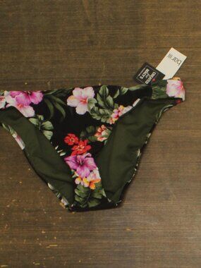 Bar Iii Black Bar Iii Floral Print Side Tab Bikini Swim Bottom Multi Sz L